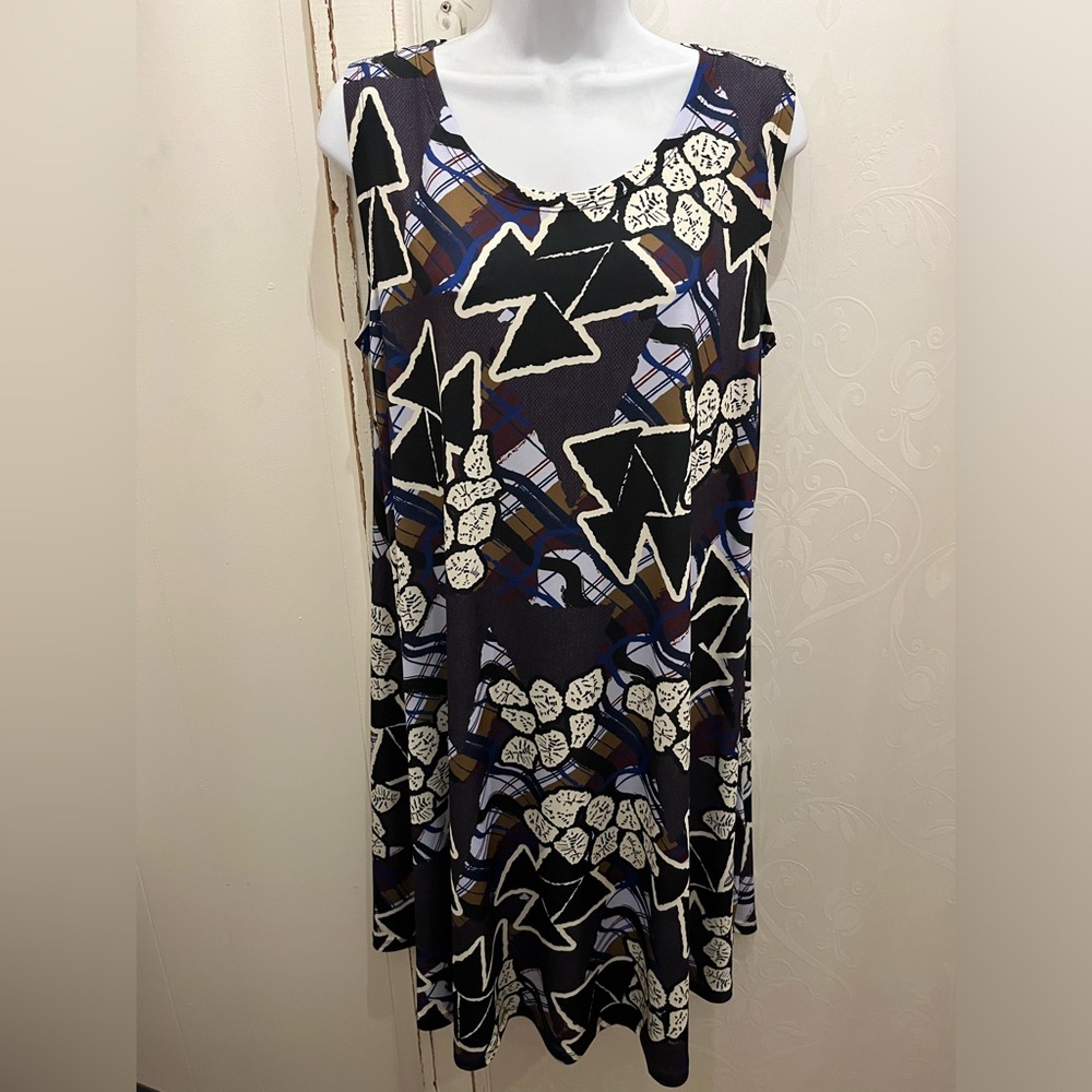 Kozan “Cottage” print purples & blk knee length knit tank dress S,L,XL. NWT